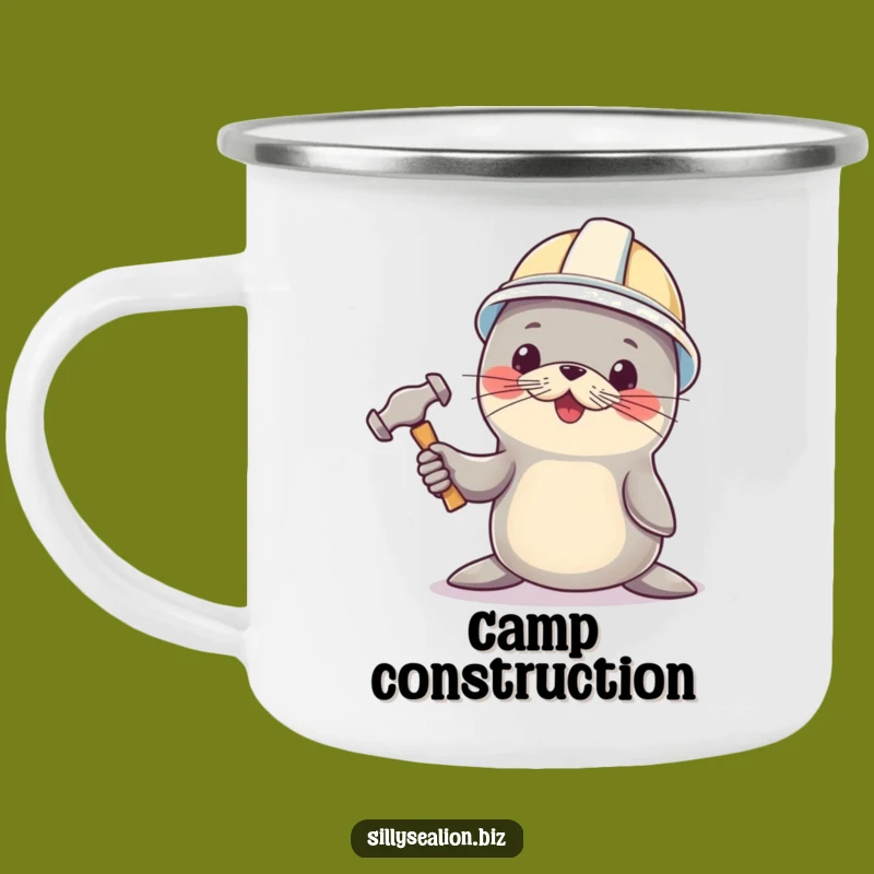 Funny Sea Lion Builder Camping Mug: Adventure with Hard Hat Pup Humor