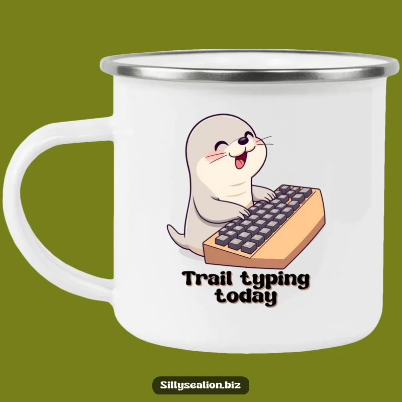 Funny Typing Sea Lion Camping Mug: Your Adventure Buddy for Coffee and Code