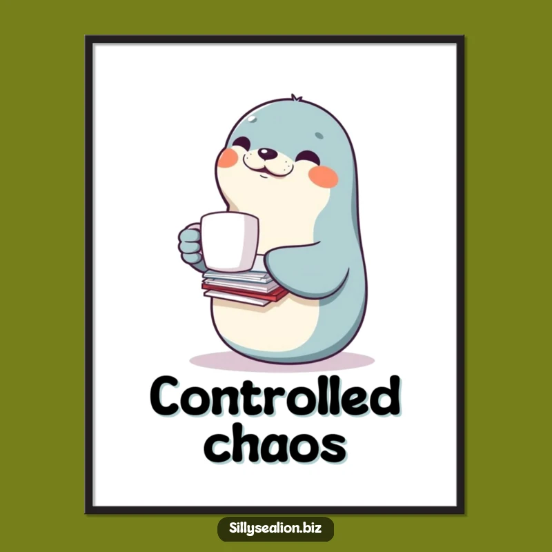 Funny Balanced Sea Lion Digital Art: Instant Office Whimsy for Your Space