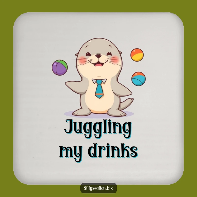 Funny Sea Lion Juggler Drink Coaster: Protect Surfaces with Dapper Pup Flair