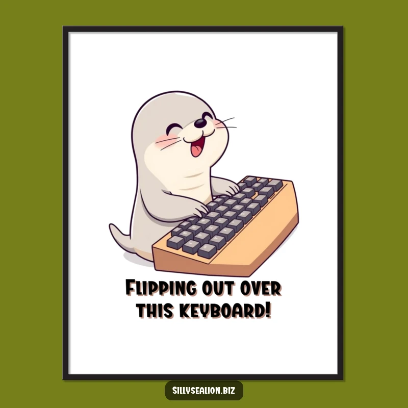 Funny Free Printable Wall Art: Typing Sea Lion Downloadable Art Gift