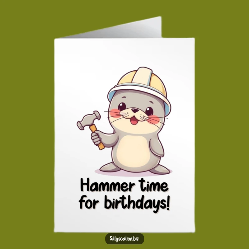 Free Printable Sea Lion Birthday Card: Handy Pup - Funny Downloadable Builder Gift!