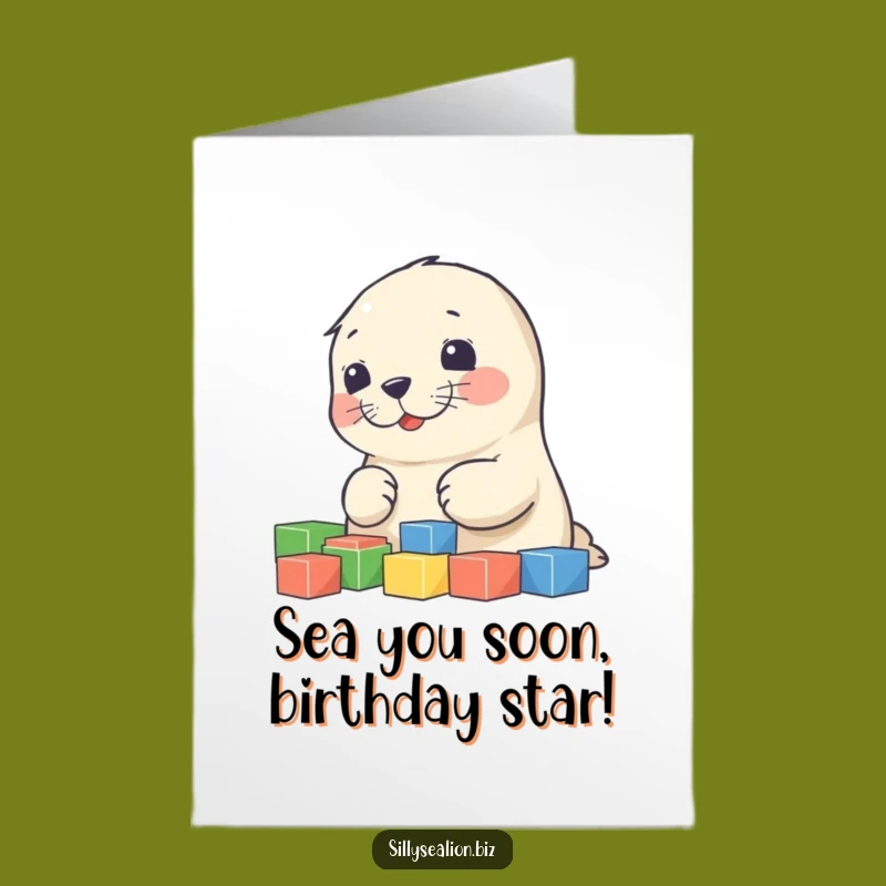 Free Printable Birthday Card: Funny Sea Lion Pup Sorting Blocks - Downloadable Fun!