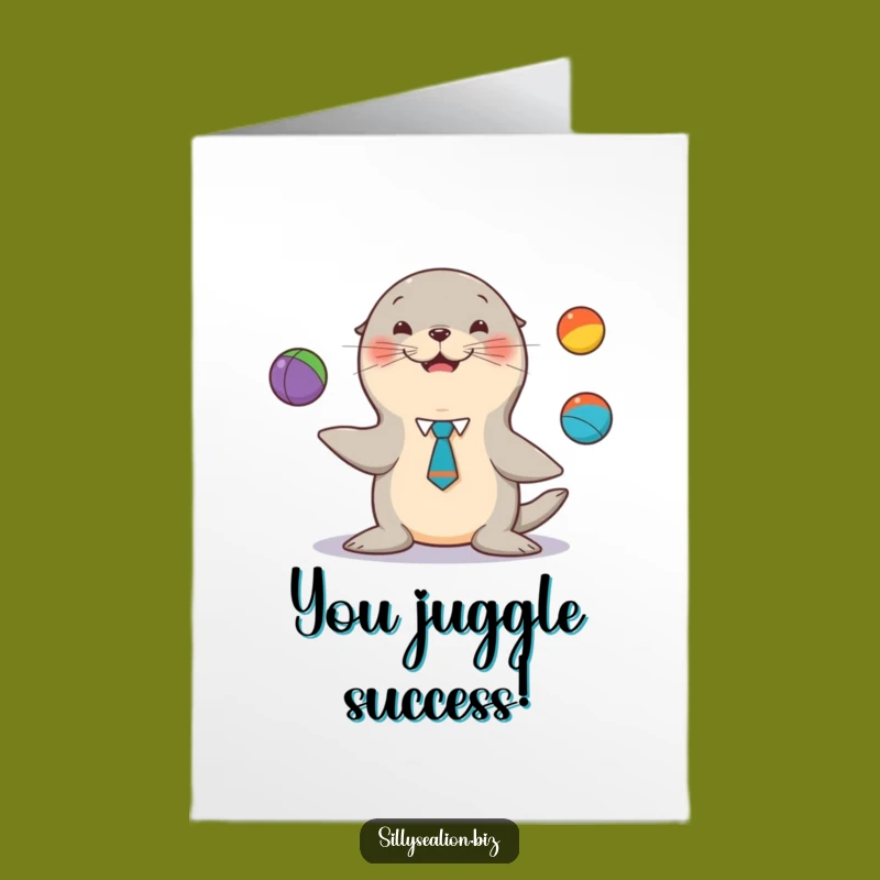 Free Printable Sea Lion Congrats Card: Juggling Pup - Humorous Downloadable Celebration!