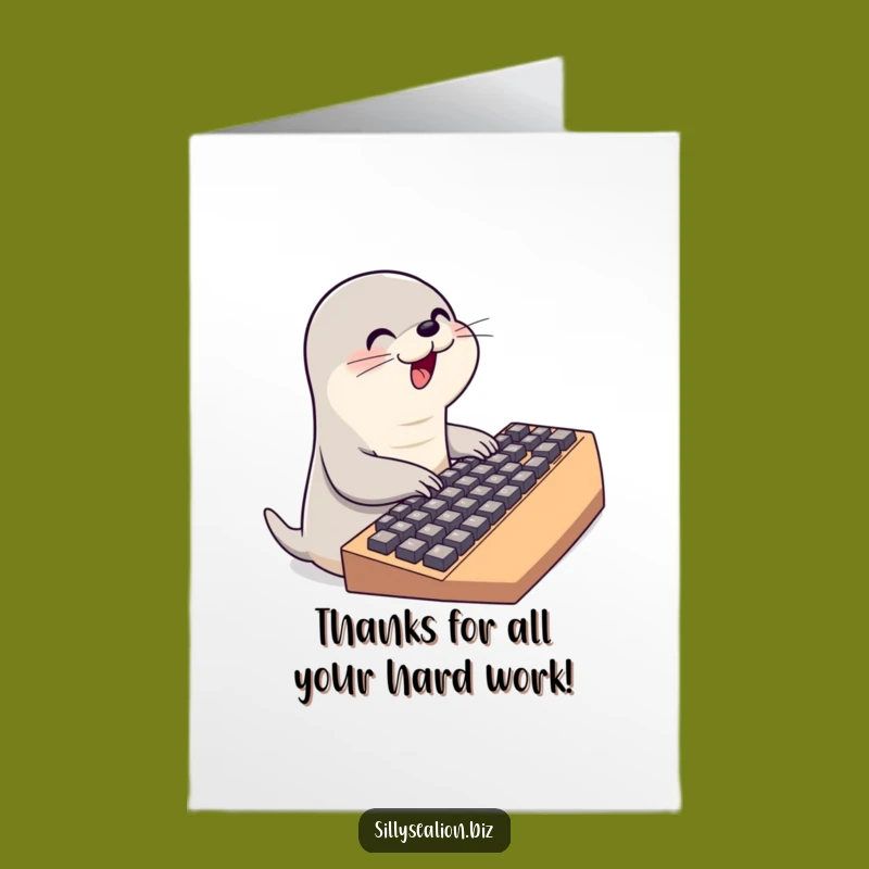 Free Printable Thank You Card: Typing Sea Lion Funny Downloadable Gift