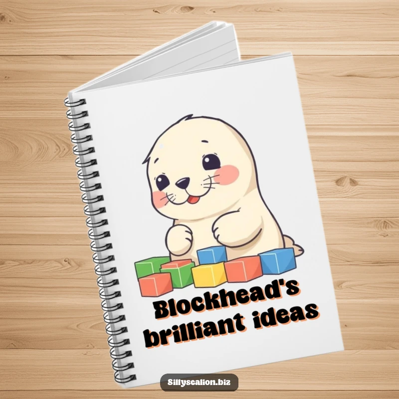 Funny sea lion pup notebook featuring a cute pup diligently sorting colorful blocks, inspiring organization and creativity.