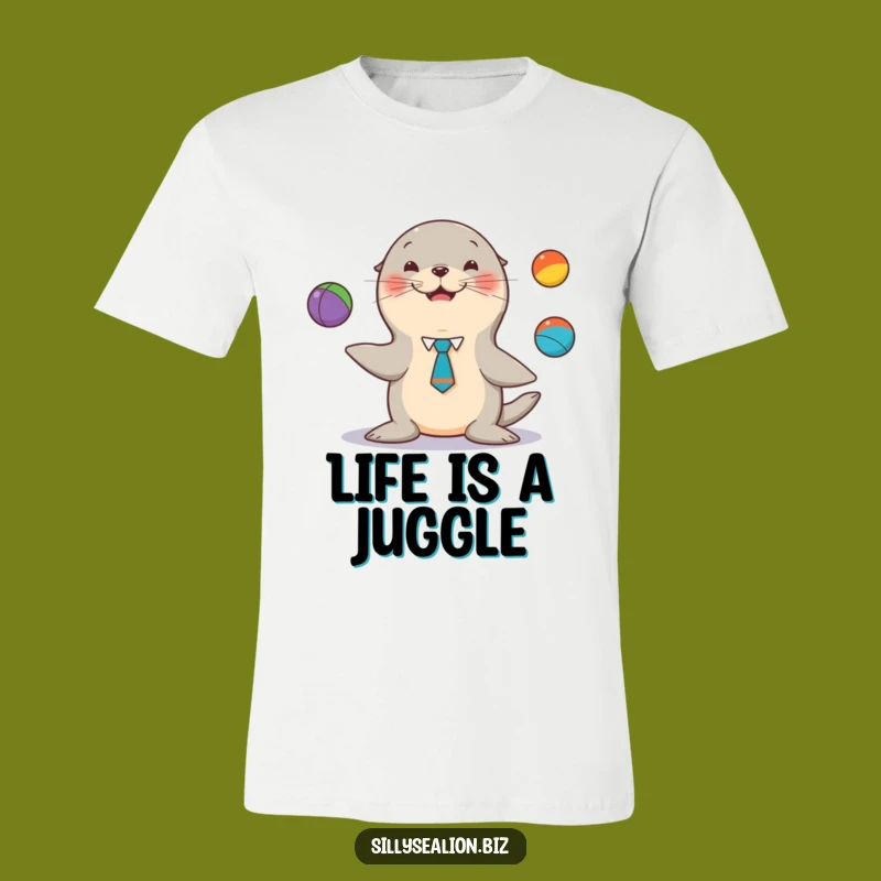 Funny Sea Lion Juggler T-Shirt: Dressed-Up Pup Performing with Playful Humor